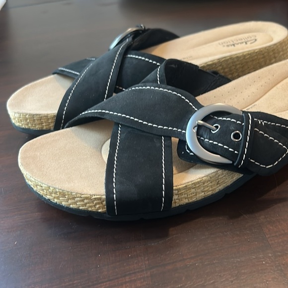 Clarks Collection Leather Criss Cross Slide Sandals ‘Reileigh May’ Black Size 12 - Picture 8 of 15